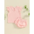 thumbnail image 3 of Biezeib Baby Girl Shorts Outfit Solid Color Fly Sleeve Round Neck T-Shirt with Shorts 2 Pcs Summer Clothes, 3 of 6