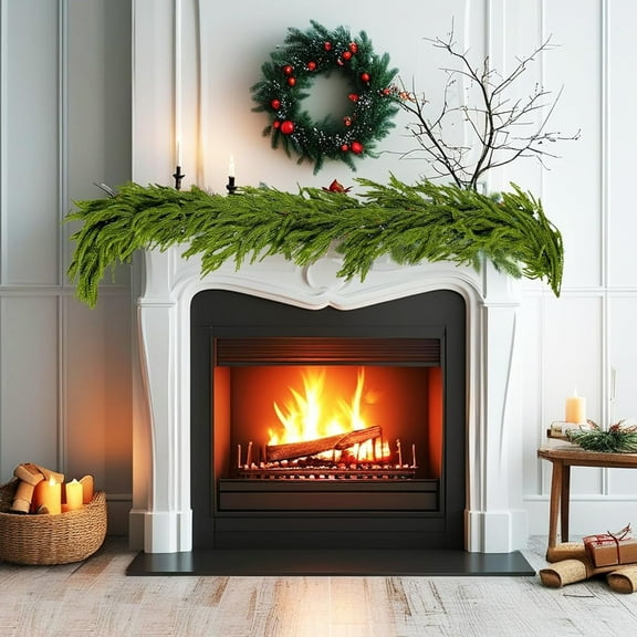 2 Pack 6ft Green Artificial Norfolk Pine Christmas Garland Set, Realistic Faux Greenery for Indoor Outdoor Holiday Decor on Mantle and Stairs