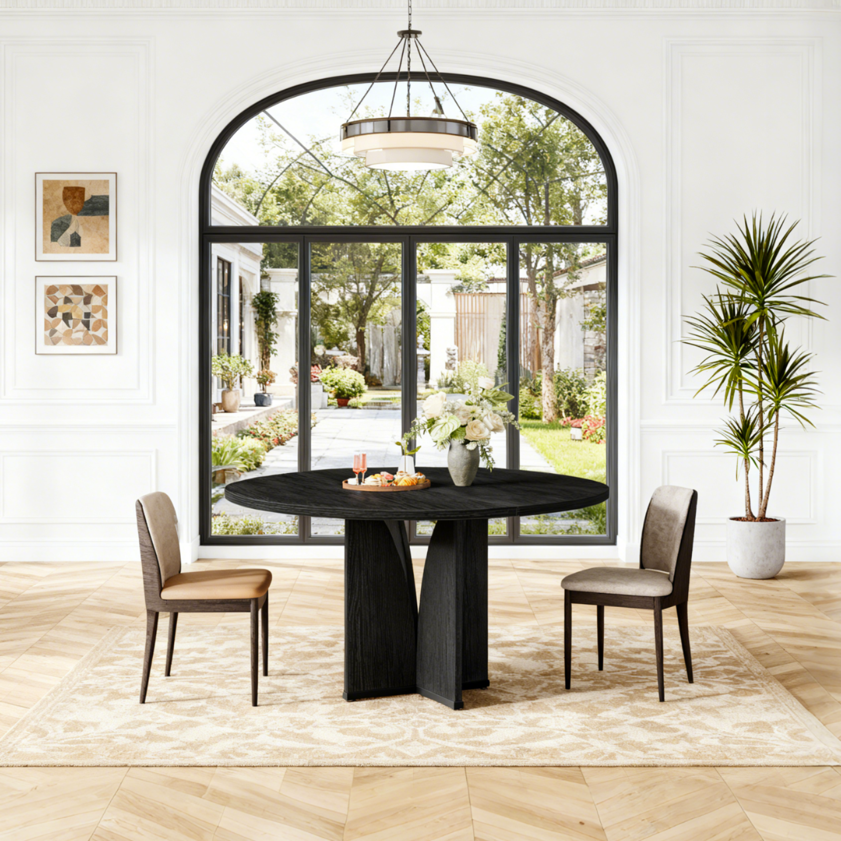 Fnova 39.37" Modern Round Dining Table for 4 with Wood Tabletop, Kitchen Table for Dining Room, Black