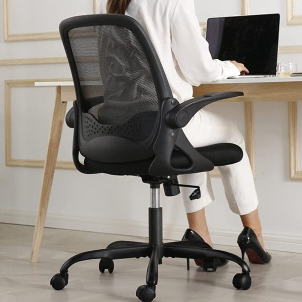 Chaise de bureau sans accoudoirs, sans roulettes, ergonomique, confortable,  réglable et pivotante avec coussin épais
