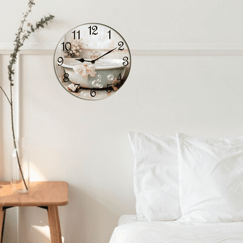 Kurmntregon Bathroom Wall Clock Bathtub Silent Non-Ticking Desk Clock Decorative For Living Room Home Office School Kitchen Wall Decoration Shop Hotel Round 10"