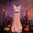 thumbnail image 5 of Halloween Large Ghost with Bow Decoration, White and Pink, 20", Halloween Decor Indoor, Sturdy Ghost Figurines for Desk Tabletop Centerpieces, Kawaii Ghosts Gifts, 5 of 7