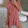 thumbnail image 5 of Short Sleeve Rompers for Women Wrap V-Neck Wide Leg Shorts Women's Jumpsuits Summer Beach Vacation New Red-a L, 5 of 9