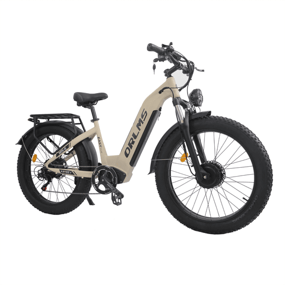 ORLMS Electric Bike for Adults, 52V 23Ah Removable Battery, 3000W Peak Dual Motor, 26" x 4.0" Fat Tire City Commuter E-Bike with Hydraulic Brakes, 45KM/H, 7-Speed, UL2849 Certified(Khaki)