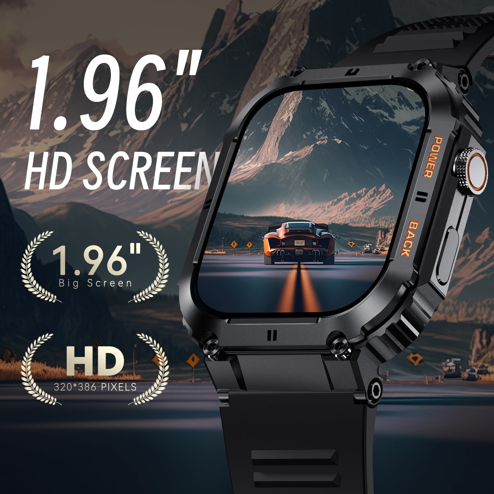 &nbsp;1.96" Military Smart Watch Outdoor Tactical Sports Watch Fitness Activity Tracker Smartwatch for Men with iPhone Android