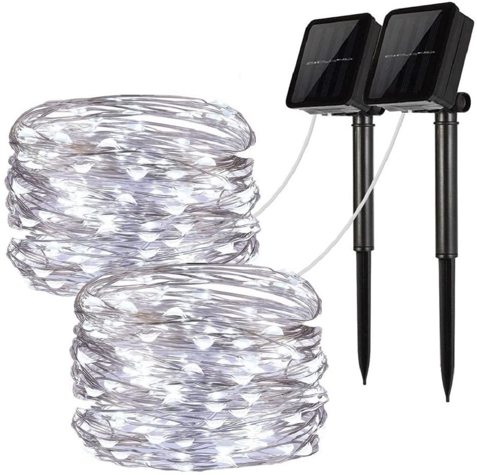 LiyuanQ Solar String Lights 2 Pack 100 LED Solar Fairy Lights 33 Feet 8 Modes 
