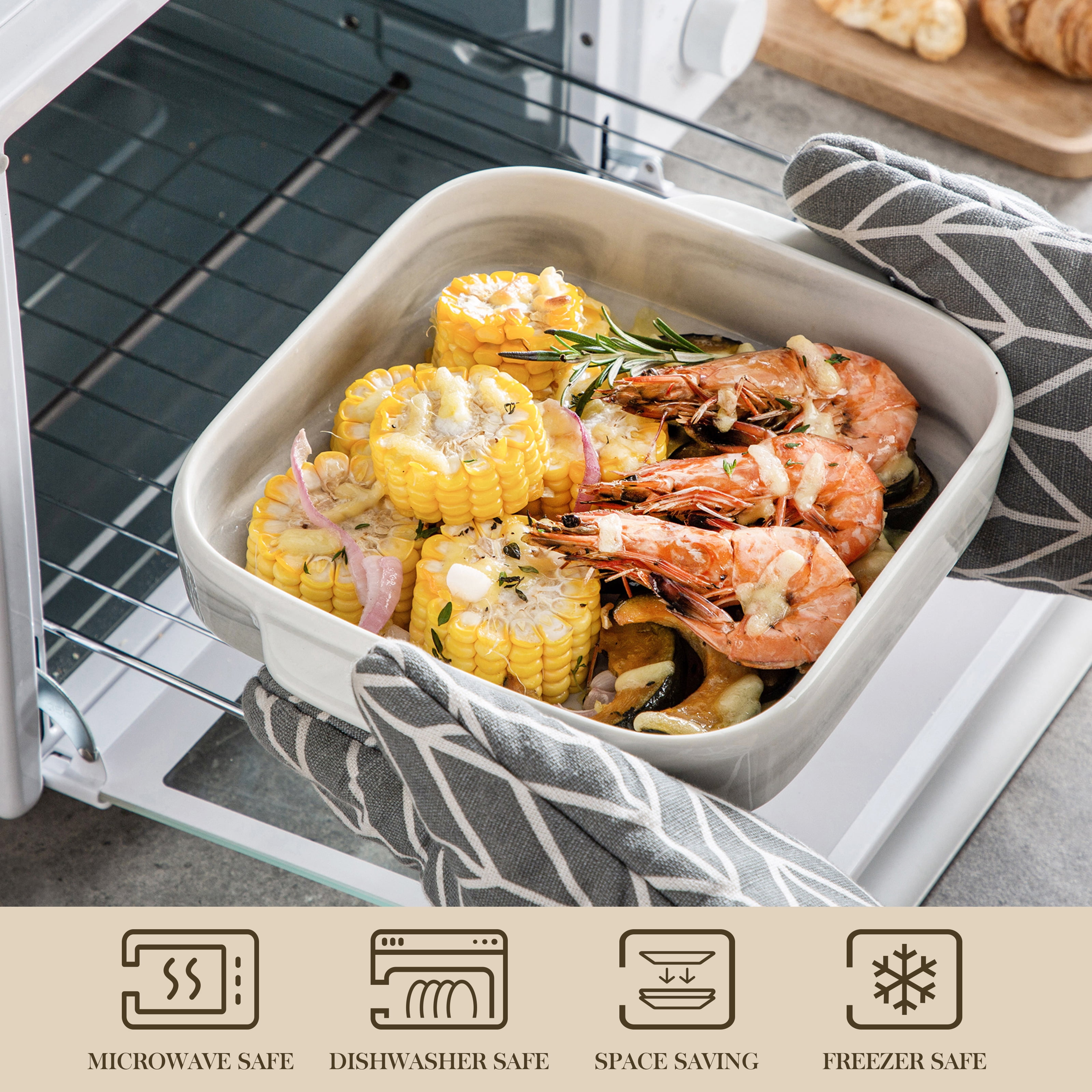 Malacasa 1660ml Lasagne Dishes for Oven, Grey Ceramic Oven Dish with Handles, Deep Rectangular Baking Dish Casserole Dishes, Lasagna Pan Bakeware for Roasting