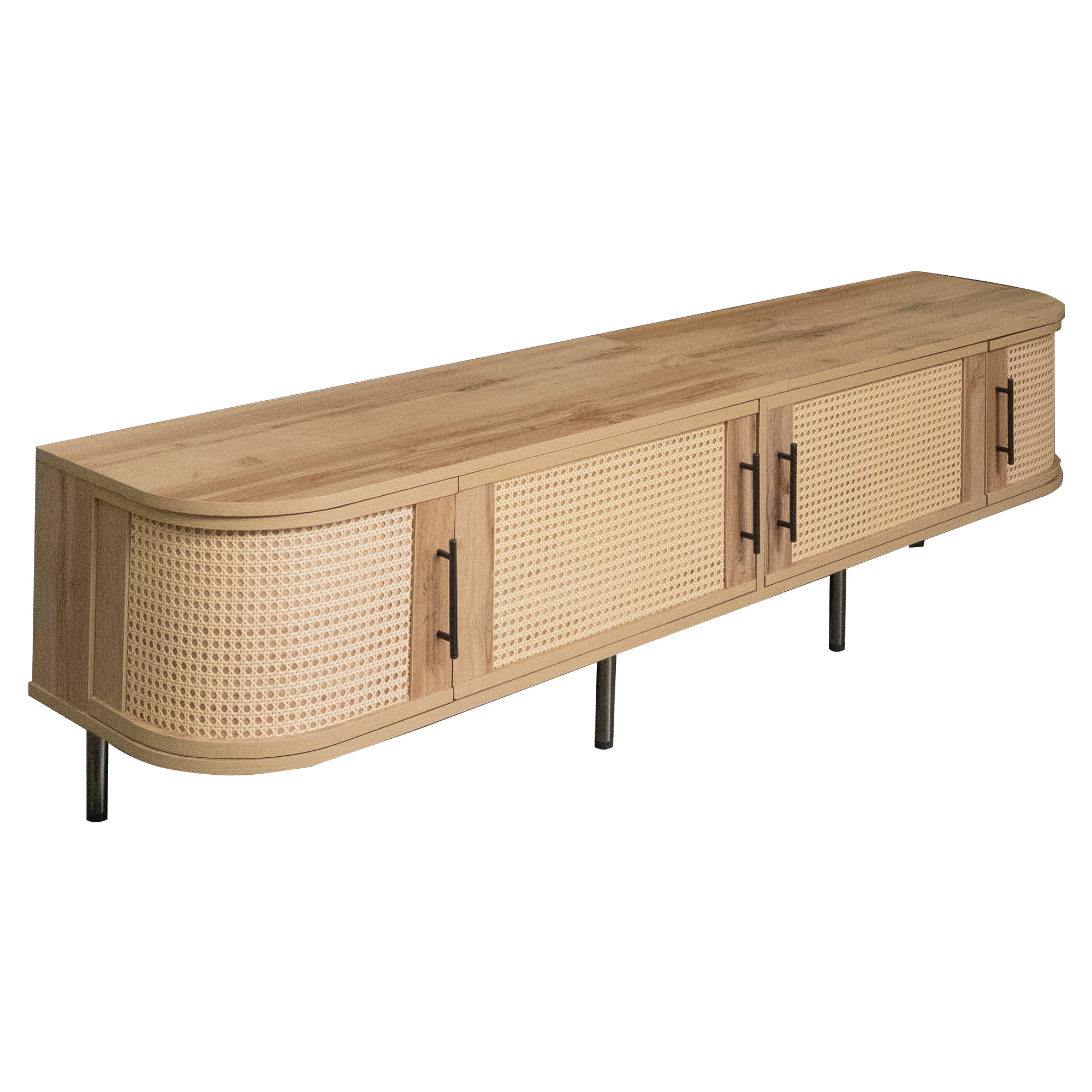 Homy Casa 70.8" TV Stand, Rattan Door Media Console with Storage, Natural Wood