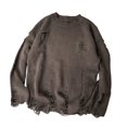 thumbnail image 2 of Joernso Men Sweater Solid Color Ripped O Neck Oversized Couple Sweater for Daily Wear, 2 of 8