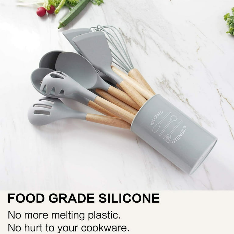 Silicone Kitchen Cooking Utensil Set, 9Pcs Kitchen Utensils Spatula Set  with Wooden Handle for Nonst…See more Silicone Kitchen Cooking Utensil Set