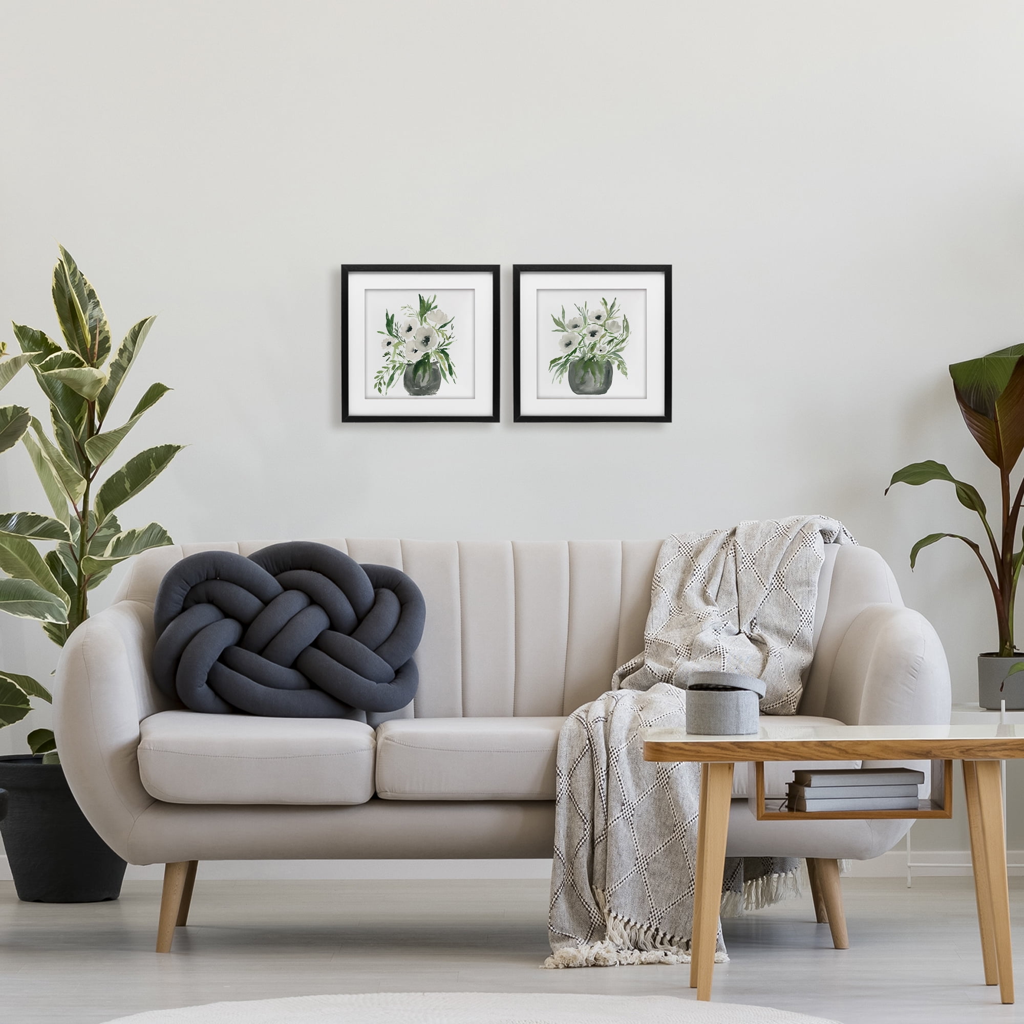 Stupell Industries White Anemone Vases 2 Piece Black Framed Print Under Glass Set, design by Lucille Price