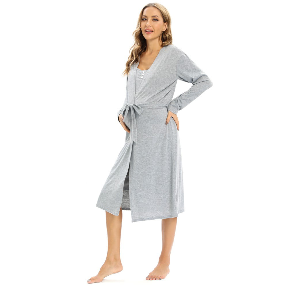 Women's Maternity Dress Nursing Nightgown Breastfeeding Full Slips  Sleepwear With Pad