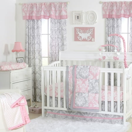 Damask Delight Patchwork Pink Grey Baby Crib Bedding 20 Piece Damask Delight Patchwork Pink Grey Baby Crib Bedding 20 Piece Nursery Essentials Set