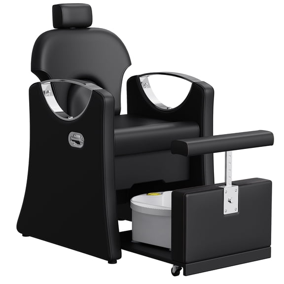 KIGOTY Pedicure Chair No Plumbing, Reclining Pedicure Station Unit with Foot Bath,Hidden Platform, Adjustable Footrest for Salon Nail Tech, Black-Silver