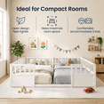 thumbnail image 2 of Miniyam Double Twin Size Floor Bed, Wood Kids Bed with Guardrails, White, 2 of 7