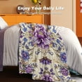 thumbnail image 5 of Soft Flannel Blanket with Purple Flowers Print - Lightweight, Warm Throw for Bed, Sofa, Office, Camping, and Travel - All-Season Comfort, Polyester, 200-250g, 5 of 6