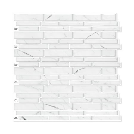 5 Pack White Peel and Stick Tiles 12x12 Inch Luxe 3D Self Adhesive Backsplash Waterproof Stain Resistant Wall Tile for Spa Bathroom Modern Kitchen Office Laundry (5 Sq Ft)