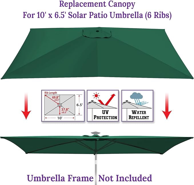 SOLAXO 6-Rib 10'x6.5' Solar Patio Umbrella Replacement Canopy cover for Outdoor