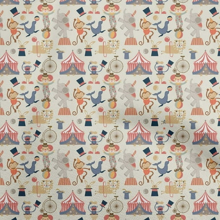oneOone Cotton Flex Beige Fabric Circus Diy Clothing Quilting Fabric Print Fabric By Yard 40 Inch Wide-aA