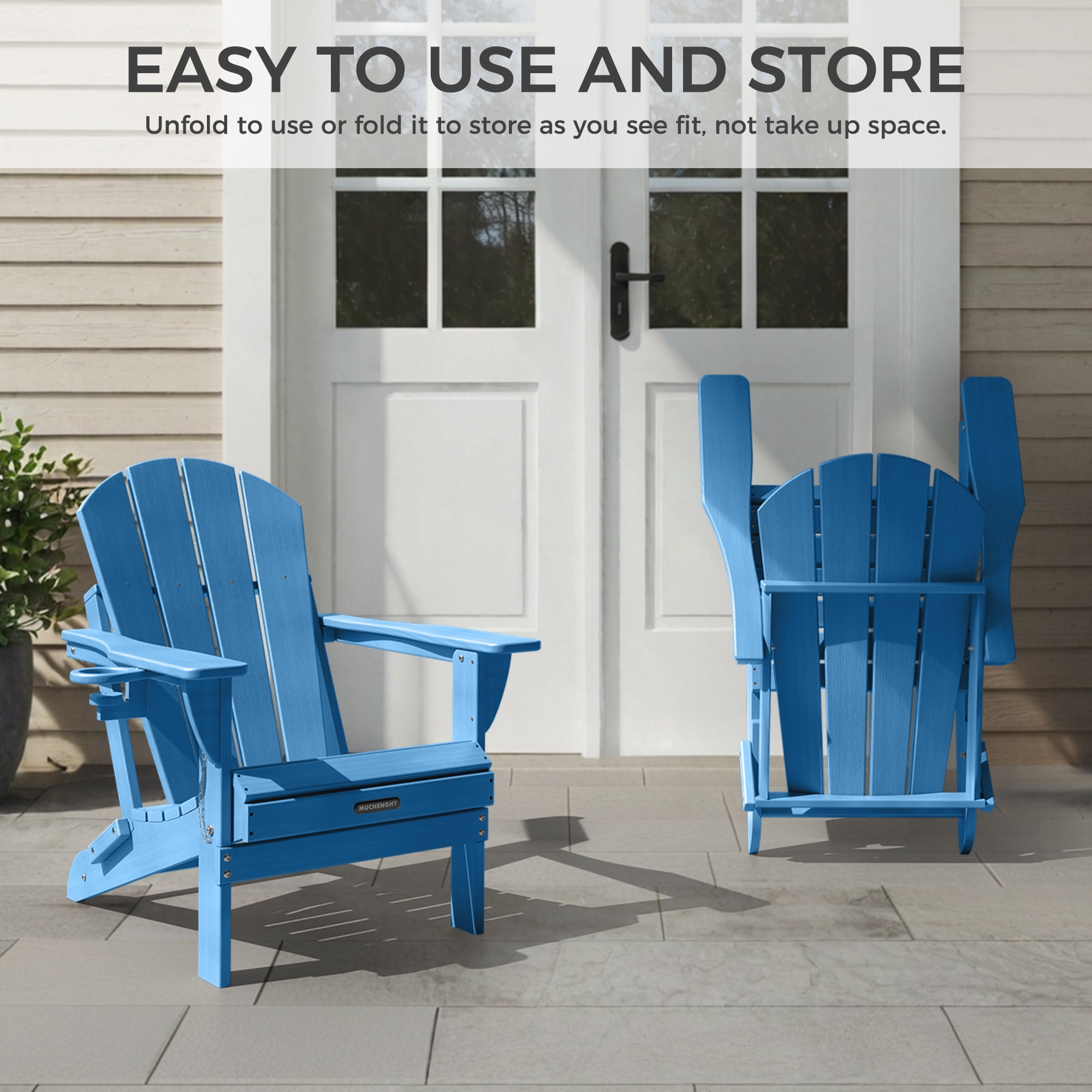 Folding Adirondack Chair Outdoor Patio Fire Pit Chairs with Cup Holder Porch Garden Navy