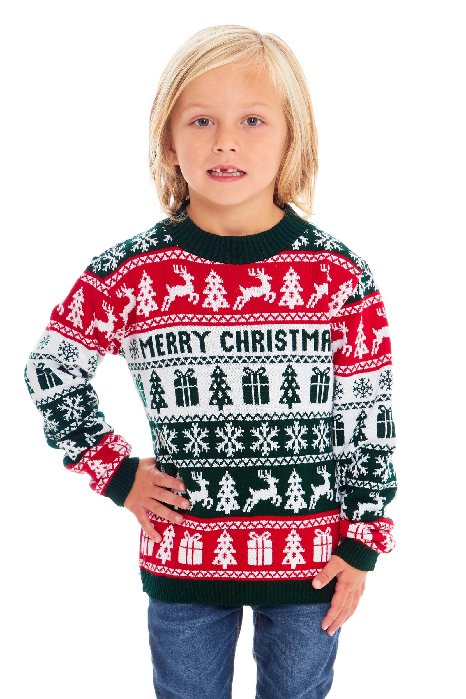 Ugly Christmas Sweaters Family Matching Reindeer Crew Neck Knitted