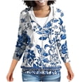 thumbnail image 2 of Trikvn Women's Floral Zip Up Sweatshirts Vintage Print Long Sleeve Hoodie Lightweight Casual Full Zip Jacket with Drawstring Pockets Chinoiserie Style Outerwear Tops, 2 of 7