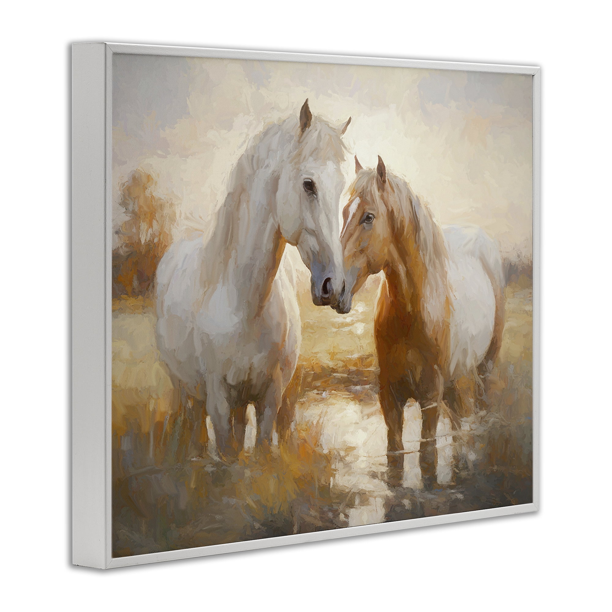 Stupell Industries Horse Pair in River Animals & Insects Painting White Framed Art Print Wall Art, 20 x 16