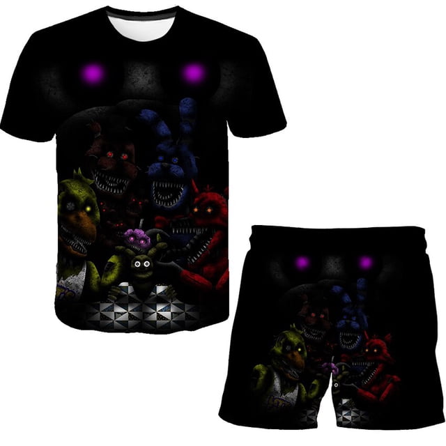 2 piezas Five Night At Freddy Conjuntos de ropa Verano Nuevas camisetas FNAF + Pantalones cortos Traje informal de dibujos animados 1-14 años Disfraces Outfits14T Gao Jinjia LED