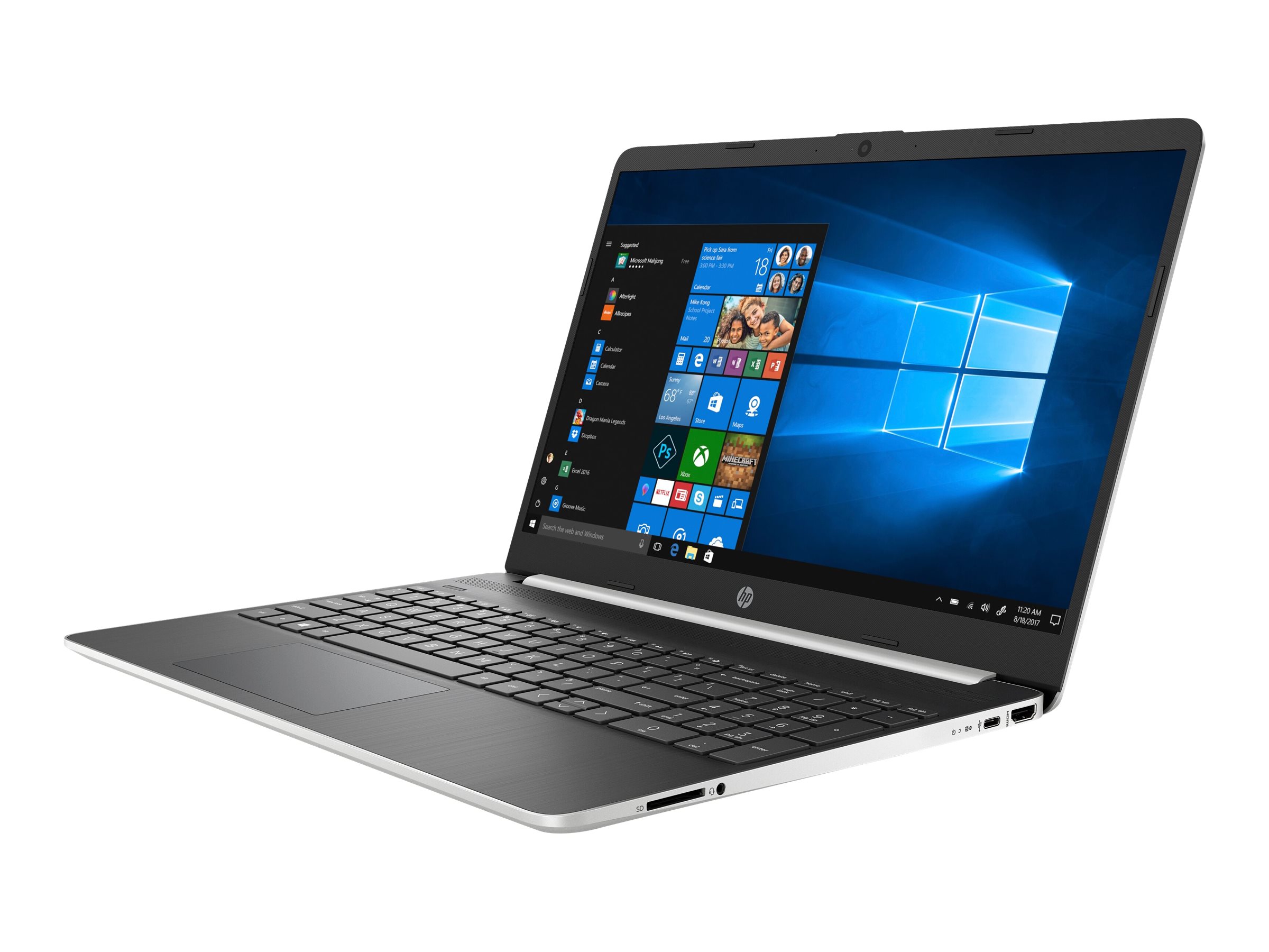 HP Laptop 15-dy1771ms - Intel Core i7 - 1065G7 / up to 3.9 GHz - Win 10 Home 64-bit - Iris Plus Graphics - 8 GB RAM - 512 GB SSD NVMe - 15.6" touchscreen 1366 x 768 (HD) - IEEE 802.11b, IEEE 802.11a, IEEE 802.11g, IEEE 802.11n, IEEE 802.11ac, Bluetooth 4.2 - Wi-Fi 5 - ash silver keyboard frame, natural silver (cover and base), vertical brushed pattern - kbd: US