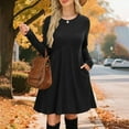 thumbnail image 6 of purcolt Long Sleeve Sweater Dress for Women Crew Neck Empire Waist Baby Doll Knee Length Dresses Casual Tunic Fall Dresses, 6 of 9
