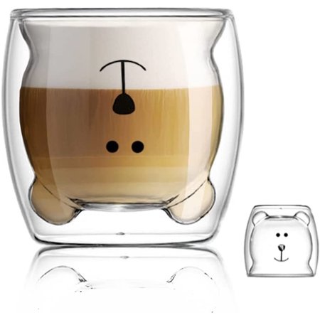 

Egebert Cute Mugs Double Wall Glass Coffee Glass Cup Kawaii Bear Tea Milk Cup Funny Mug Animal Mug Aesthetic Cup for Office and Personal Birthday Gift (Happy bear)