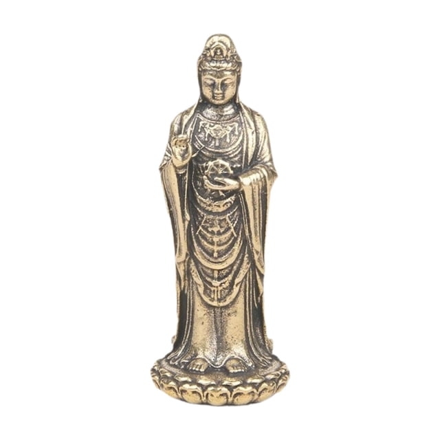 Mini estatua de Guan Yin, adorno de de metal, regalo de inauguración de la casa, figura de Bodhisattva Guan Yin para estantería, estudio, hogar,