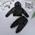 thumbnail image 3 of Miaeowve Kids Hip Hop Latin Jazz Street Dance Outfit Boys Girls Sparkly Sequins Long Sleeve Hooded Jacket with Pants Black 8-10, 3 of 7