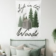 thumbnail image 4 of Log Cabin Tapestry, Image of a Rustic Lodge in a Forest with Life in the Woods Message, Wall Hanging for Bedroom Living Room Dorm Decor, 40W X 60L Inches, White Emerald Grey Teal, by Ambesonne, 4 of 5