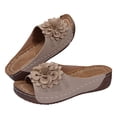 thumbnail image 3 of HNMKIU Women Sandals Open Toe Platform Slides with Floral Design Comfortable and Stylish for Casual Summer Wear Lightweight Beach Shoes Beige,7.5, 3 of 8