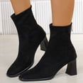 thumbnail image 2 of THDHVS Ankle Boots for Women,Womens Shoes,Wide Width Women's Ankle Boots with Back Zipper and Chunky Heel in Solid Color Black, 2 of 10