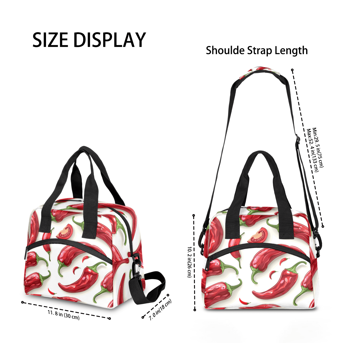 Herdesigns Chili Pepper Insulated Lunch Bag for Women Men Adults Large Reusable Lunch Box Red Chili Leakproof Cooler Tote Bags with Adjustable Shoulder Strap