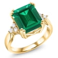thumbnail image 3 of Gem Stone King 18K Yellow Gold Plated Silver Emerald Cut Green Simulated Emerald Ring for Women | 5.66 Cttw | Available in Size 5, 6, 7, 8, 9, 3 of 6