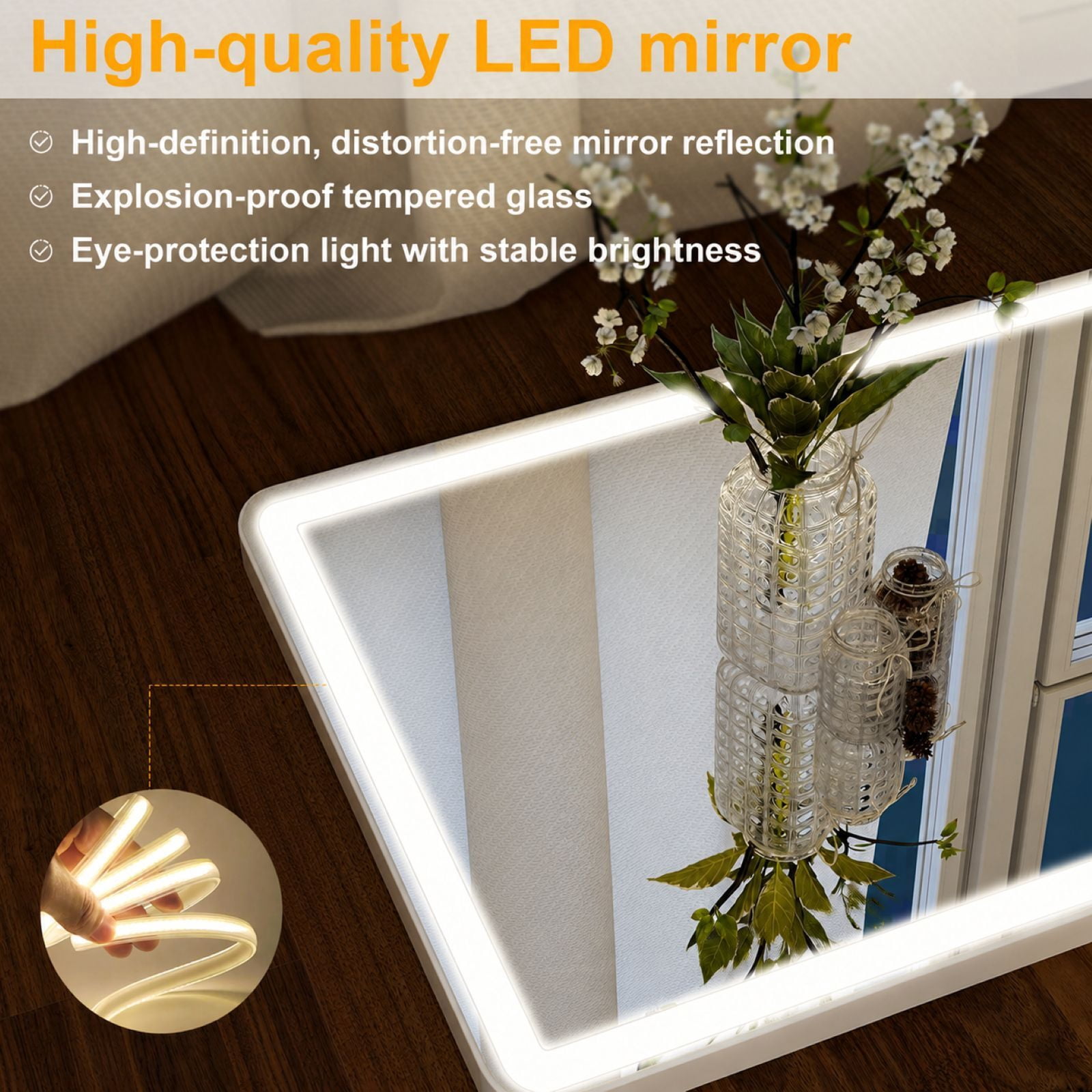 Easy4Home 71" x 30" LED Rectangular Full Length Mirror with Adjustable Lights Standing Mirror Wall Mounted, White