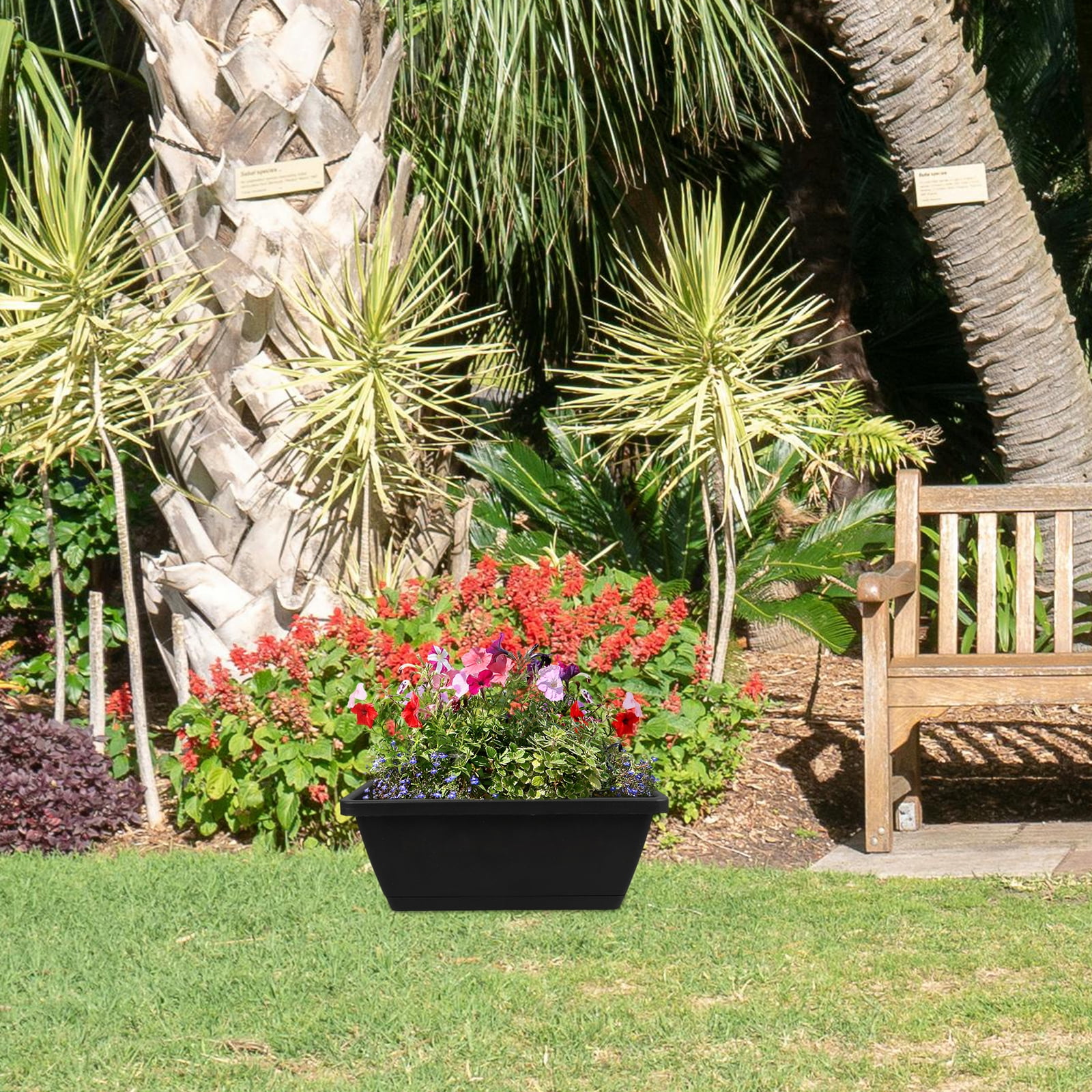 2 Sets Seed Planter Rectangular Flower Vase Drainable Pot Planting Trough Large Outdoor Flowerpot Ponds Long Plastic