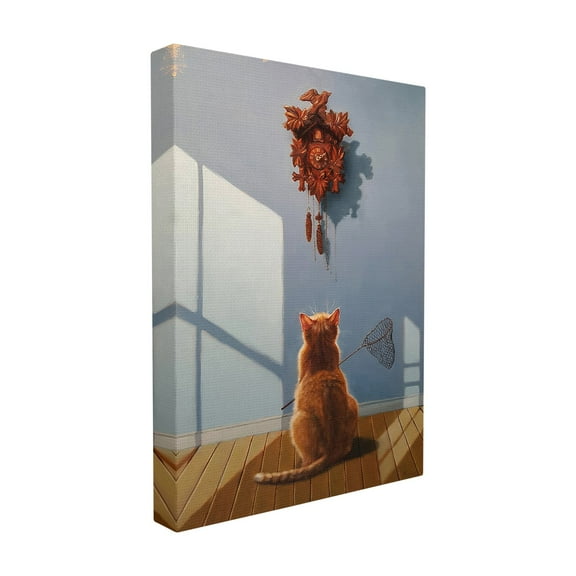 The Stupell Home Decor Collection Cat Waiting For The Cuckoo Clock Funny Dramatic Painting Stretched Canvas Wall Art, 16 x 1.5 x 20