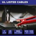 thumbnail image 3 of ExtreSpo Heavy Duty Jump Cables - 4 Gauge 20 Feet 600Amp Automotive Booster Cables for Car, SUV and Trucks, with Carry Bag, Gloves, Brushes, 3 of 6