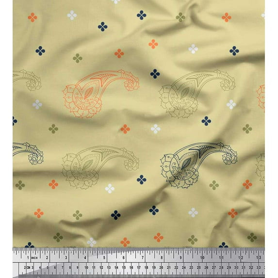 Soimoi Cotton Voile Fabric Paisley & Jamdani Print Fabric by the Yard 56 Inch Wide