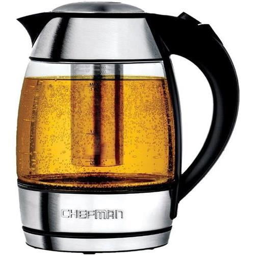 Chefman RJ1117TI Cordless Glass Electric Kettle With Bonus Tea