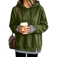 thumbnail image 2 of Womens Fake Two Piece Hooded Sweatshirt Casual Pullover Chic Layered Look Hooded Featuring Ribbed Contrast Trim Drawstring And Side Slits Daily Wear, 2 of 5