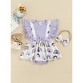 thumbnail image 2 of Xingqing Barboteuse Florale pour Bébé Filles Robe Tutu Manches à Volants Body avec Bandeau Tenues Violet 12-18 Mois, 2 of 8