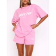 thumbnail image 4 of Flash Deal! Ensemble de Sport à Manches Courtes et Shorts pour Femmes, Simple et à la Mode, Imprimé, Col Rond, Ample, Deux Pièces, en Solde, Rose 2 TG, 4 of 9