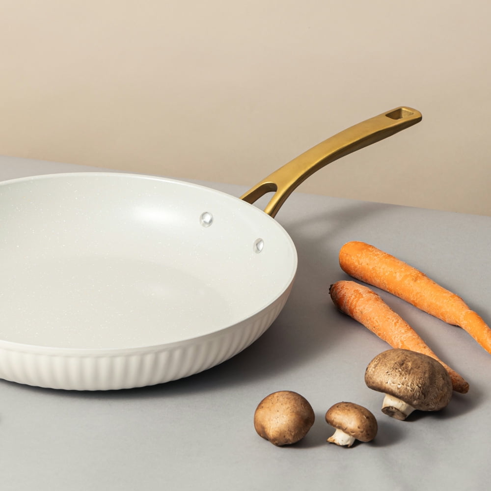 Thyme & Table 12" Non-Stick Signature Ribbed Fry Pan- White & Gold