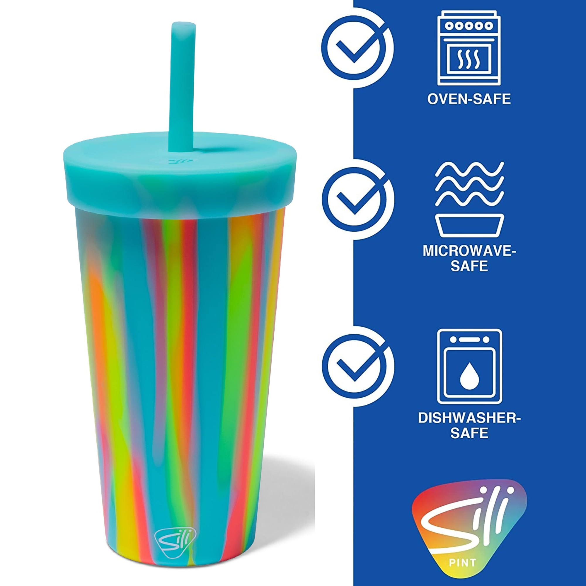 Silipint: Silicone 22oz Straw Tumblers: 2 Pack Sugar Rush - Reusable Unbreakable Cup, Flexible, Hot/Cold, Airtight Lid