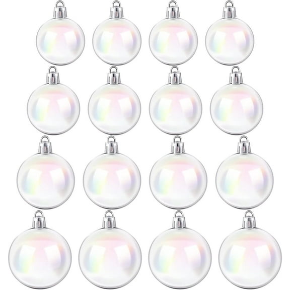 NOGIS Iridescent Baubles Christmas Clear Baubles 3/4/5/6cm Shatterproof Iridescent Ornaments Balls 16PCS Plastic Shiny Hanging White Christmas Balls for Holiday Party Tree Decorations